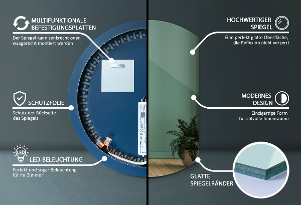 Demi cercle miroir lumineux 84x100 cm