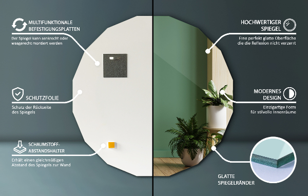 Miroir en forme de polygone esthétique 80x80 cm