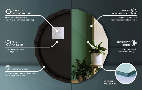 Miroir en forme de polygone LED 50x50 cm