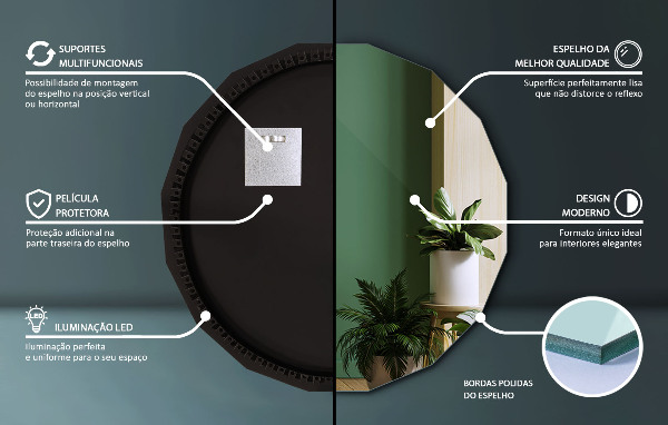 Miroir en forme de polygone LED 60x60 cm