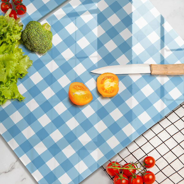 Protection plaque induction Motif à carreaux bleus et blancs