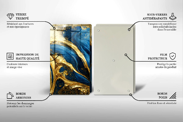 Protection plaque induction Marbre bleu et or