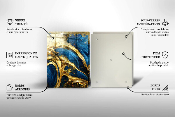 Protection plaque induction Marbre bleu et or