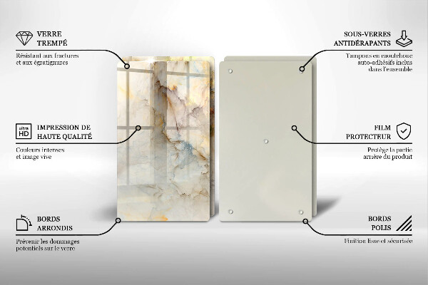 Protection plaque induction Texture de marbre avec de l'or