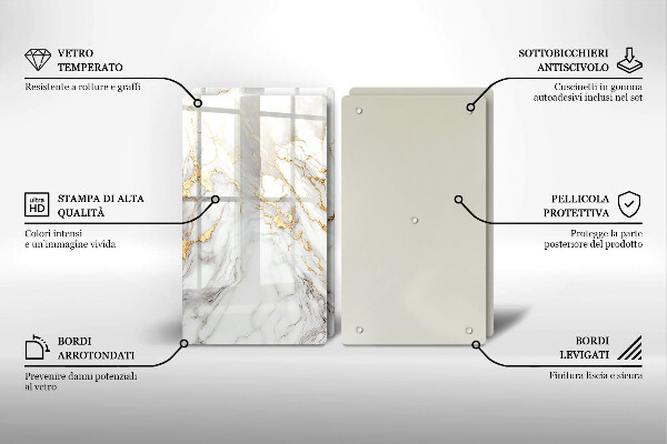Protection plaque induction Marbre clair avec de l'or