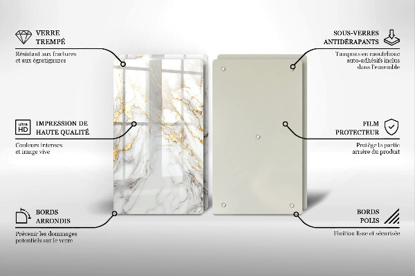 Protection plaque induction Marbre clair avec de l'or