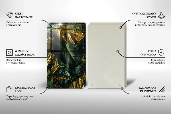 Protection plaque induction Feuilles de monstera dorées