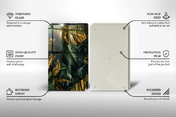 Protection plaque induction Feuilles de monstera dorées