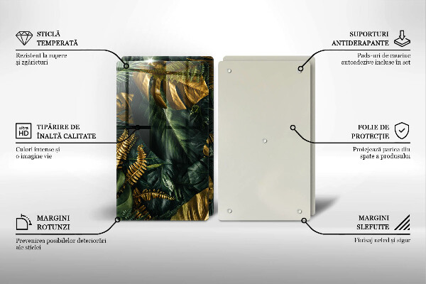 Protection plaque induction Feuilles de monstera dorées