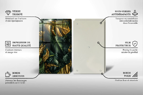 Protection plaque induction Feuilles de monstera dorées