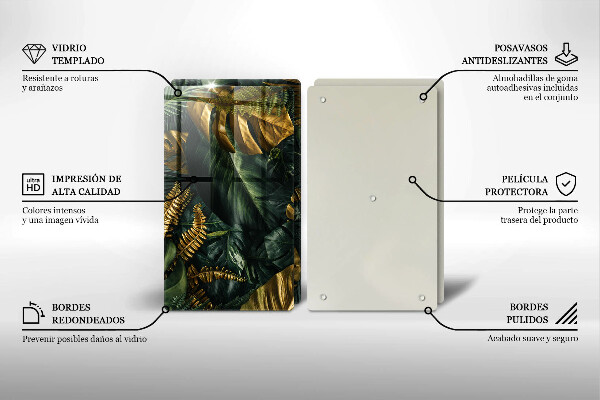 Protection plaque induction Feuilles de monstera dorées