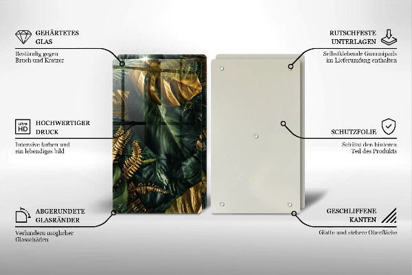 Protection plaque induction Feuilles de monstera dorées