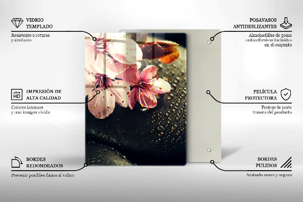 Protège plaque de cuisson Fleurs pierres zen