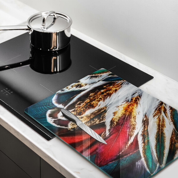Protège plaque de cuisson Plumes d'oiseaux bohèmes