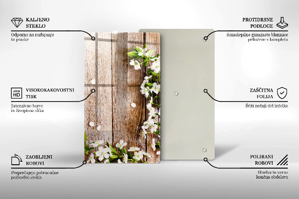 Protège plaque de cuisson Fleurs blanches sur les planches