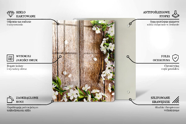 Protège plaque de cuisson Fleurs blanches sur les planches