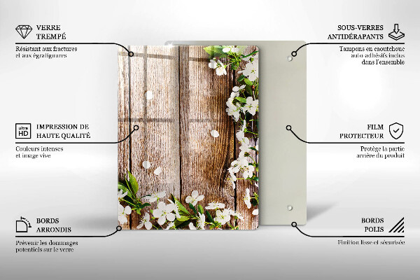 Protège plaque de cuisson Fleurs blanches sur les planches