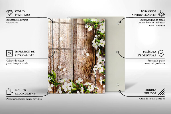 Protège plaque de cuisson Fleurs blanches sur les planches