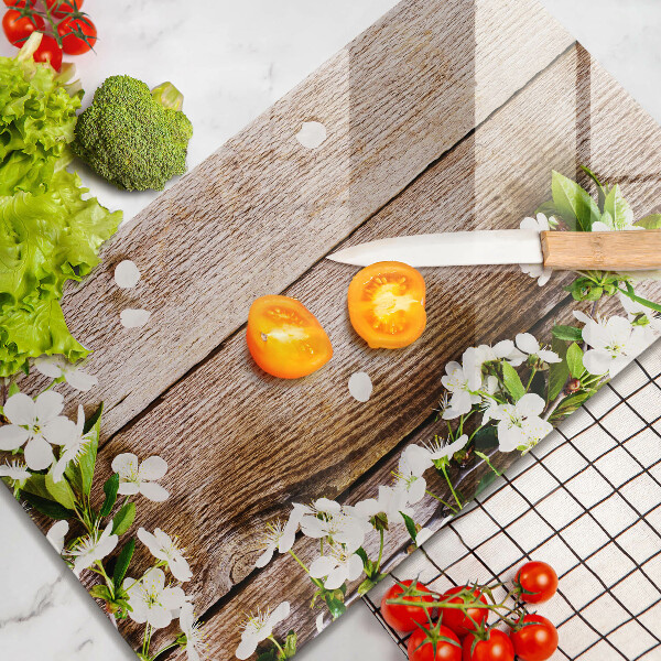 Protège plaque de cuisson Fleurs blanches sur les planches
