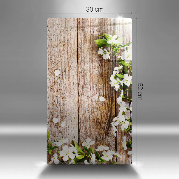 Protège plaque de cuisson Fleurs blanches sur les planches