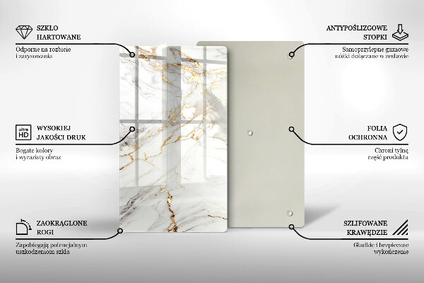 Protège plaque de cuisson Marbre clair avec de l'or