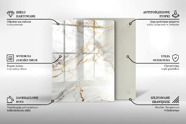 Protège plaque de cuisson Marbre clair avec de l'or