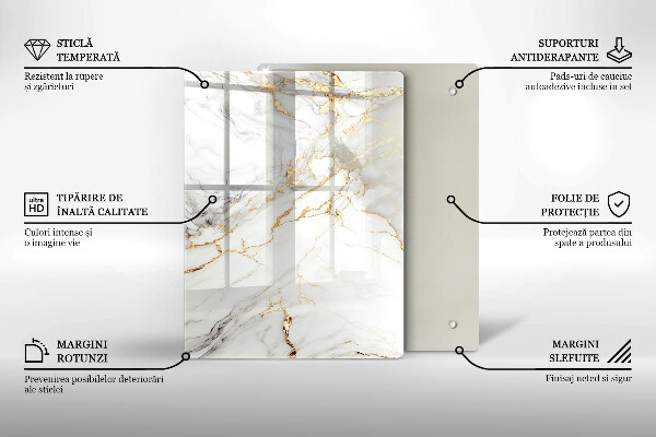 Protège plaque de cuisson Marbre clair avec de l'or