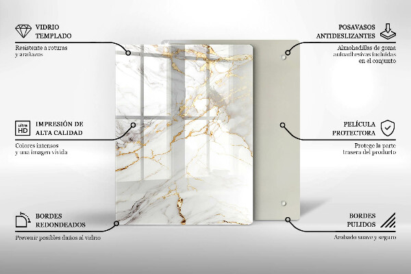 Protège plaque de cuisson Marbre clair avec de l'or