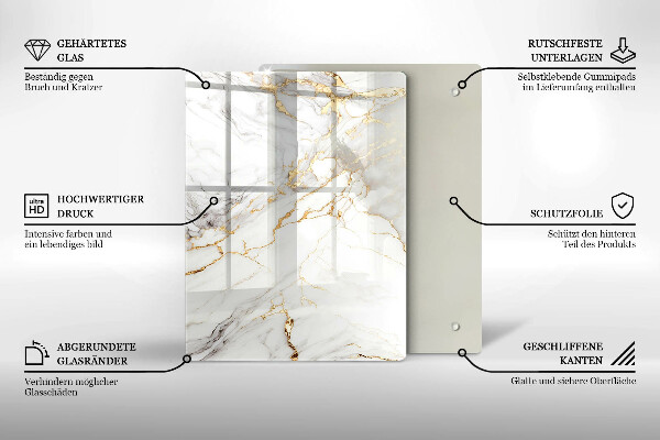 Protège plaque de cuisson Marbre clair avec de l'or