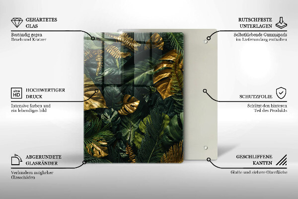 Protège plaque de cuisson Feuilles de monstera dorées