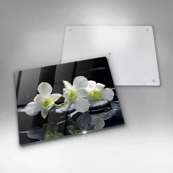 Protection plaque induction Fleurs blanches dans une eau zen