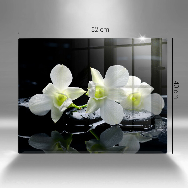 Protection plaque induction Fleurs blanches dans une eau zen