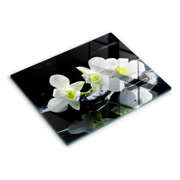 Protection plaque induction Fleurs blanches dans une eau zen