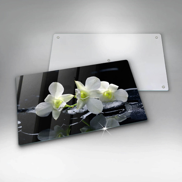 Protection plaque induction Fleurs blanches dans une eau zen