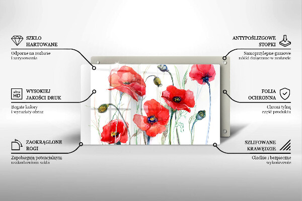 Protection plaque induction Fleurs de coquelicots rouges