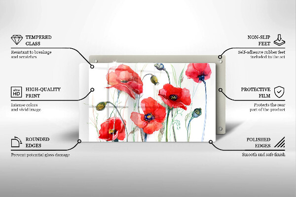 Protection plaque induction Fleurs de coquelicots rouges