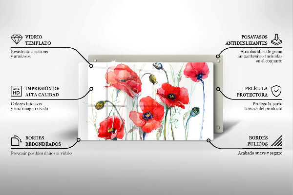 Protection plaque induction Fleurs de coquelicots rouges