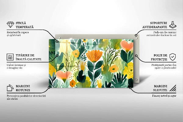 Protection plaque induction Fleurs peintes