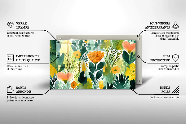 Protection plaque induction Fleurs peintes