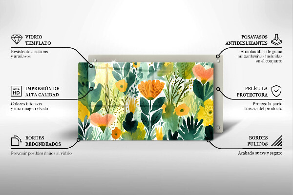 Protection plaque induction Fleurs peintes