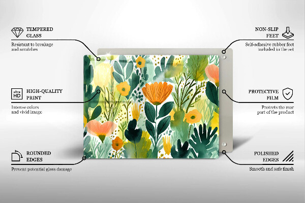 Protection plaque induction Fleurs peintes