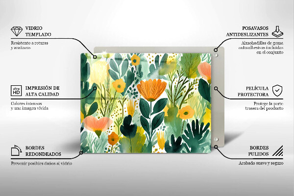 Protection plaque induction Fleurs peintes