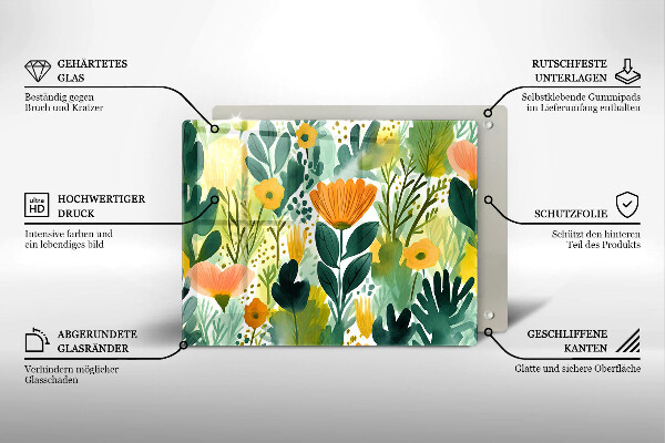 Protection plaque induction Fleurs peintes