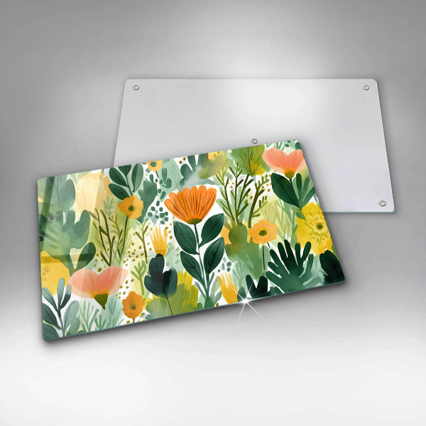 Protection plaque induction Fleurs peintes