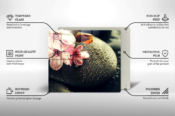 Protège plaque de cuisson Fleurs pierres zen