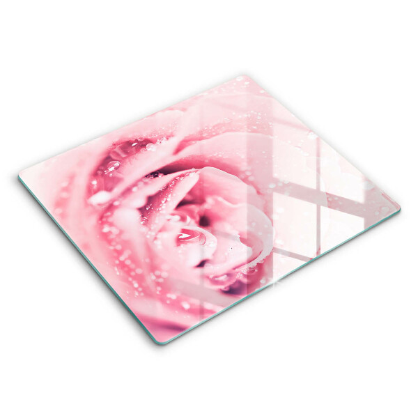 Protection plaque induction Gouttes de rosée et fleur rose