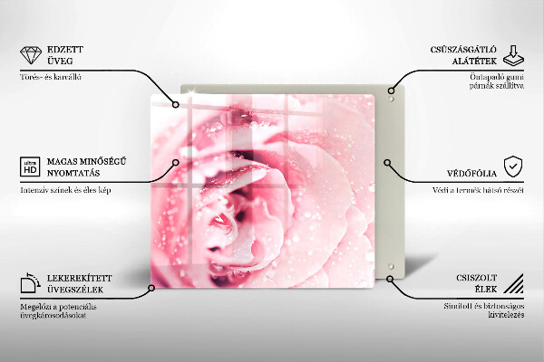 Protection plaque induction Gouttes de rosée et fleur rose