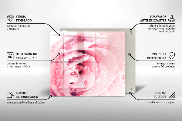 Protection plaque induction Gouttes de rosée et fleur rose