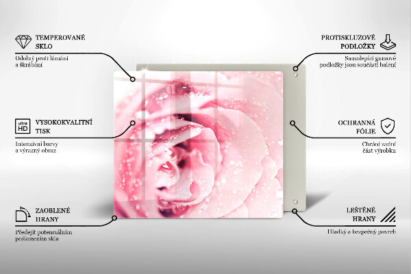 Protection plaque induction Gouttes de rosée et fleur rose