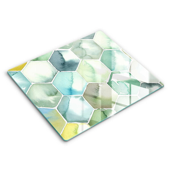 Protection plaque induction Hexagones aquarelle